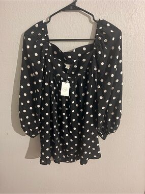 Cato Black with White Polka Dot Peasant Top